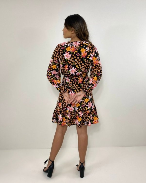 Vestido Lavínia - Primavera Fundo Preto