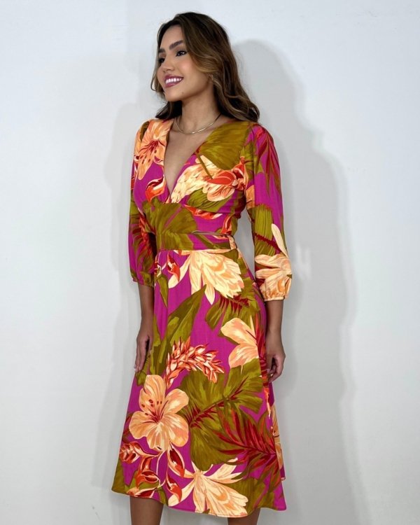 Vestido Mirela - Floral Fundo Pink