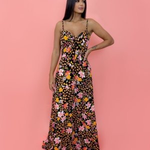 Vestido Camila - Primavera Fundo Preto - Image 1