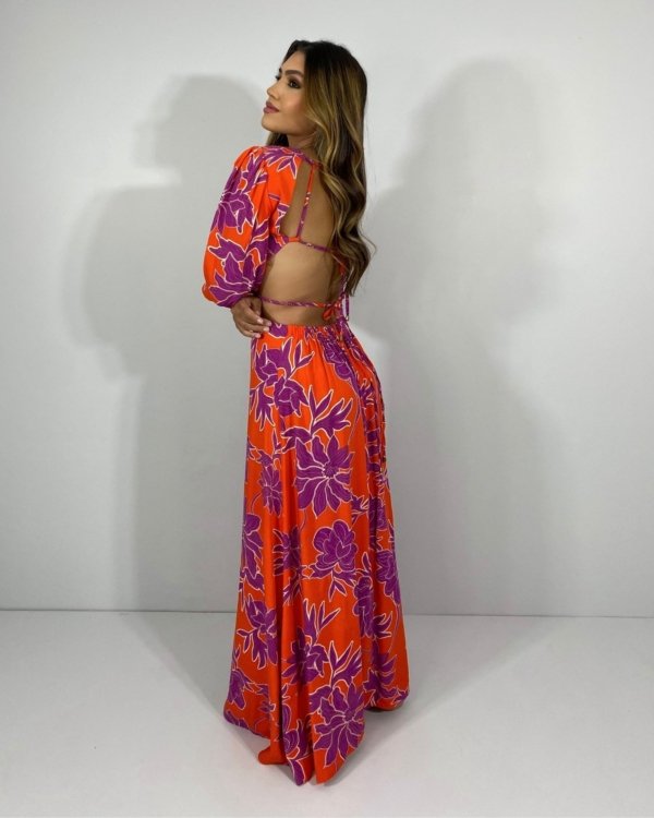 Vestido Giza - Floral Fundo Laranja