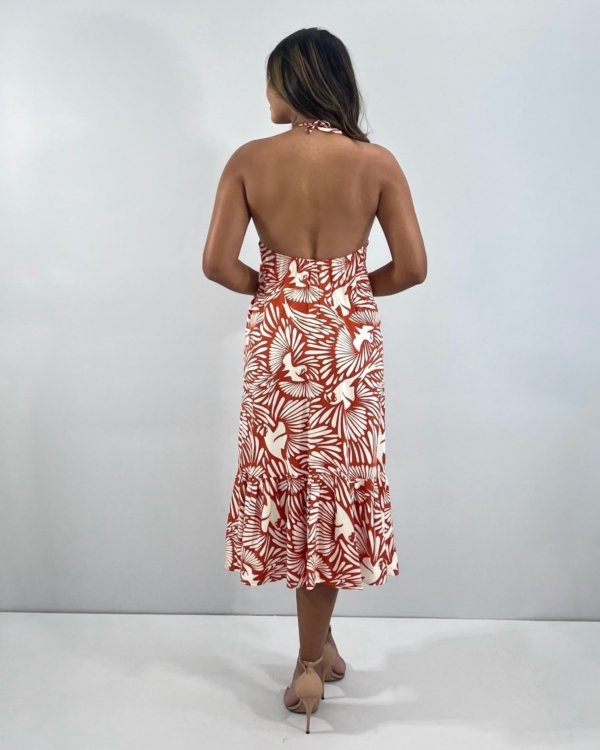 Vestido Safira - Estampado Fundo Laranja
