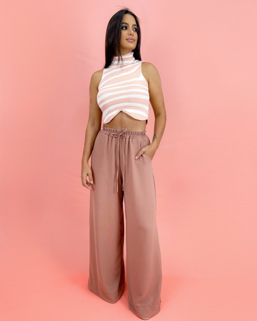 Calça Pantalona em Duna - Nude