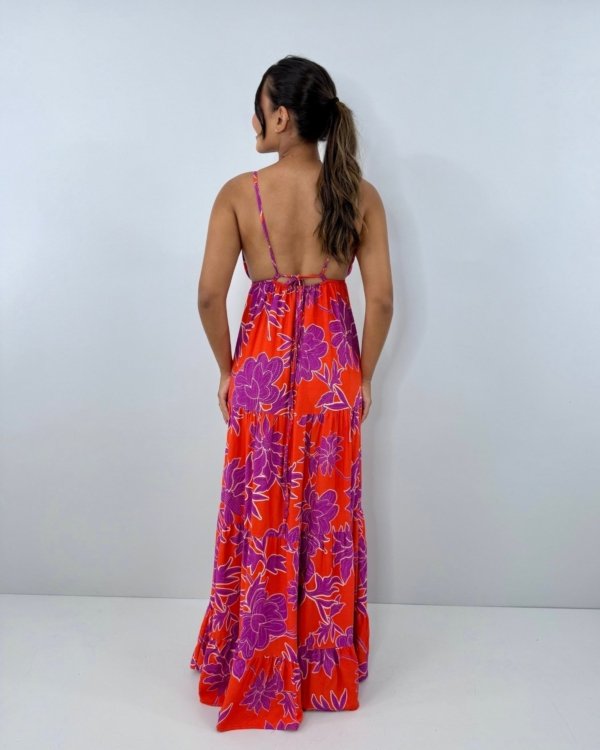 Vestido Sophia - Floral Fundo Laranja