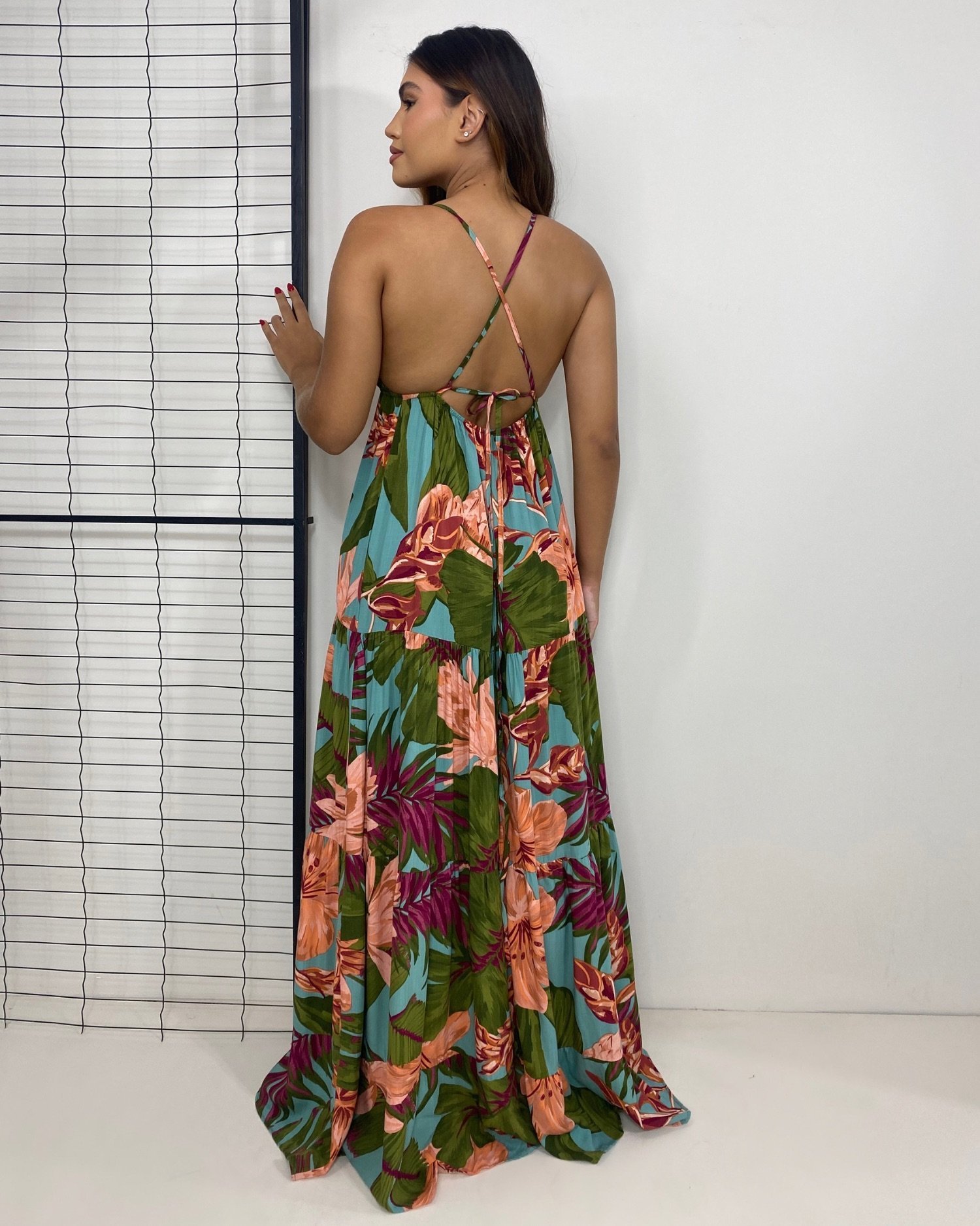 Vestido Sophia - Floral Fundo Azul Turquesa - Image 2