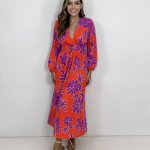 Vestido Clara – Floral Fundo Laranja