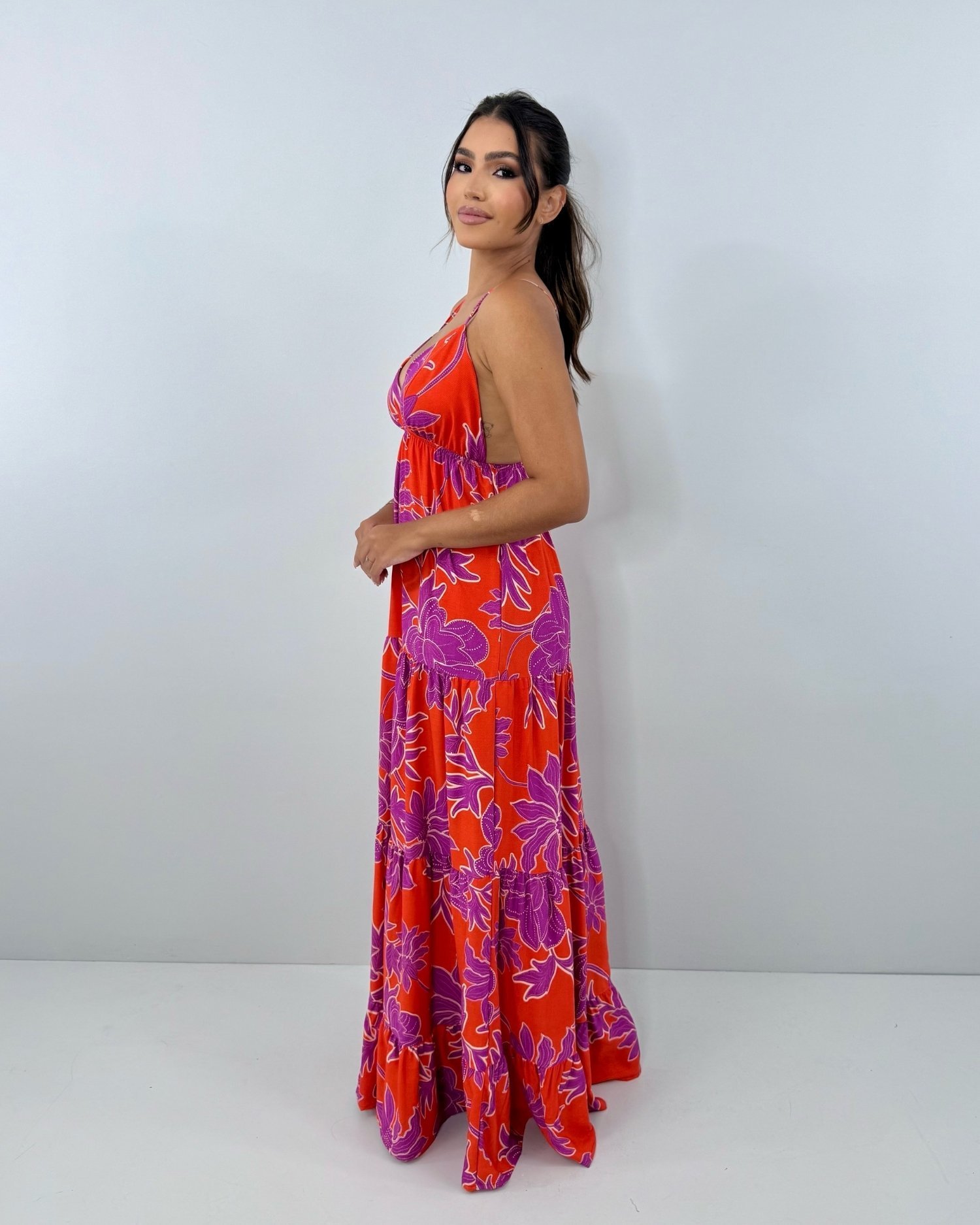 Vestido Sophia - Floral Fundo Laranja - Image 3