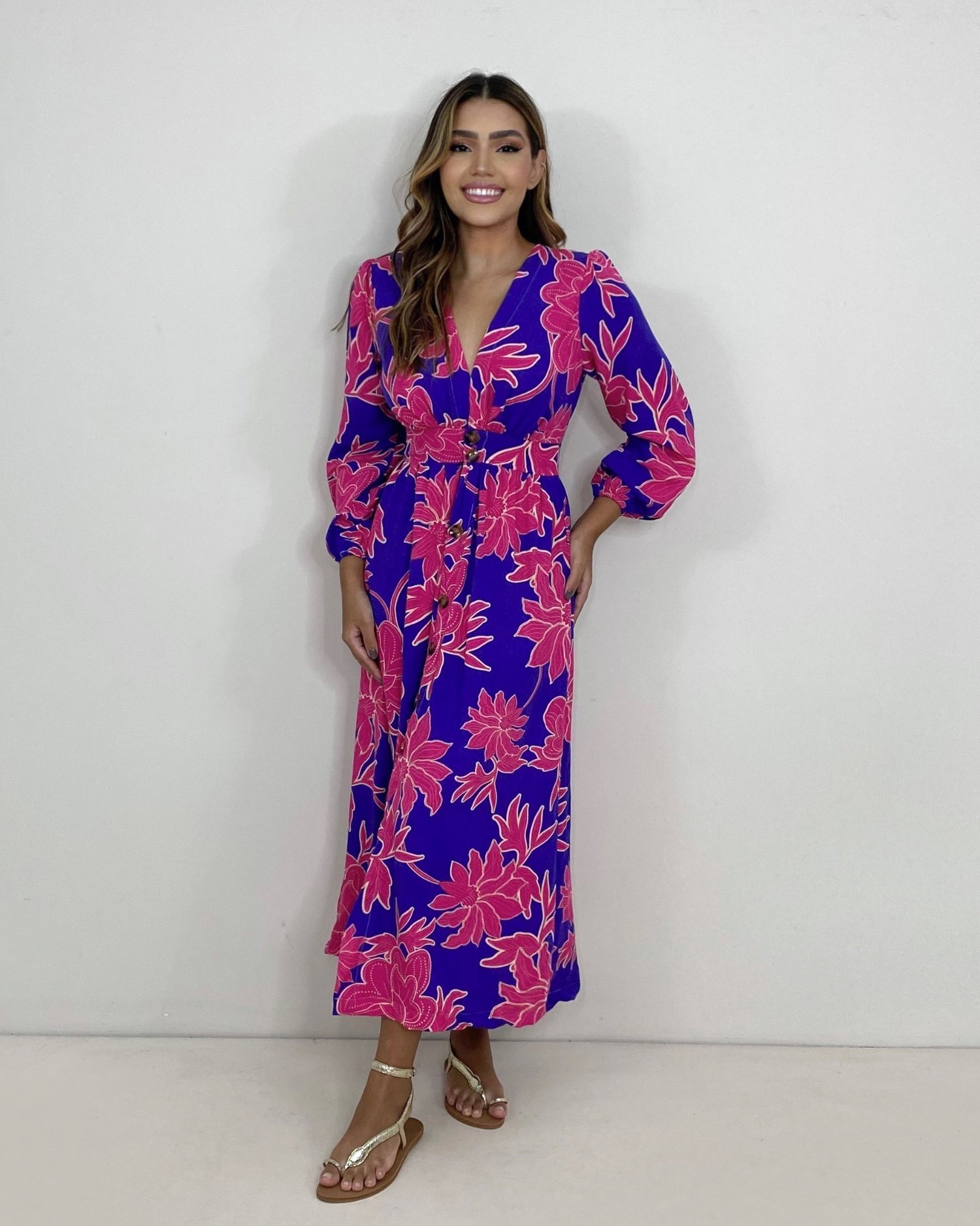 Vestido Clara - Floral Fundo Azul - Image 1