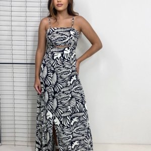 Vestido Naiane Longo - Estampado Fundo Preto - Image 1