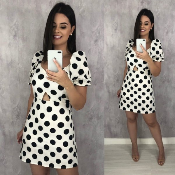 Vestido Diana - Poá Fundo Branco