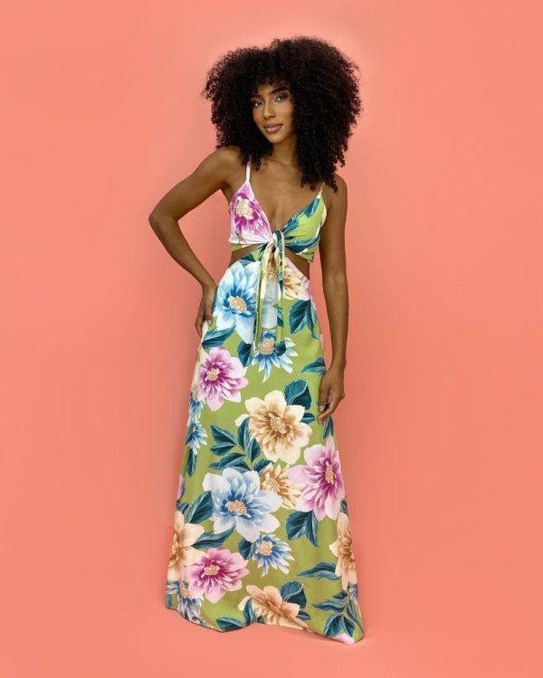 Vestido Natália - Floral Exclusivo Verde