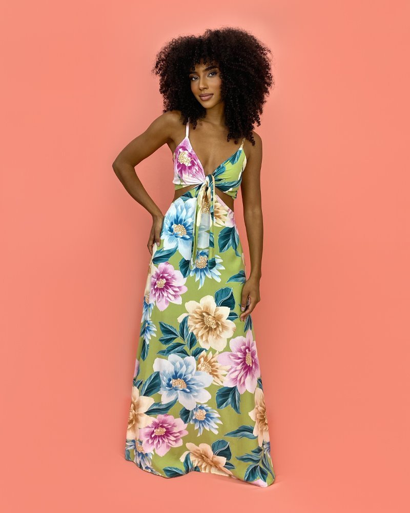 Vestido Natália - Floral Exclusivo Verde - Image 1