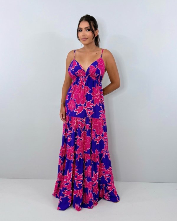 Vestido Sophia - Floral Fundo Azul