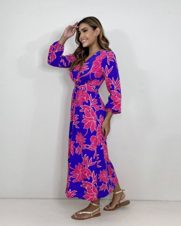 Vestido Clara - Floral Fundo Azul