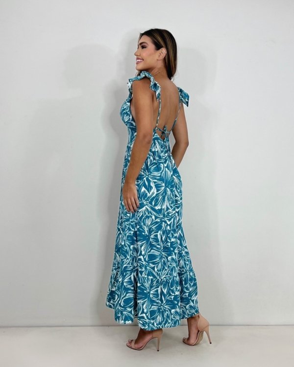 Vestido Maitê - Estampado Fundo Azul