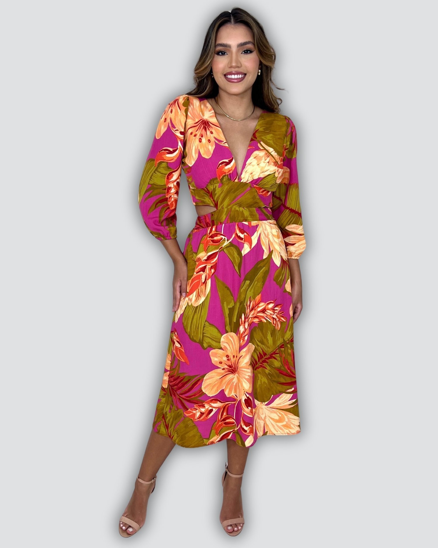 Vestido Mirela - Floral Fundo Pink - Image 2