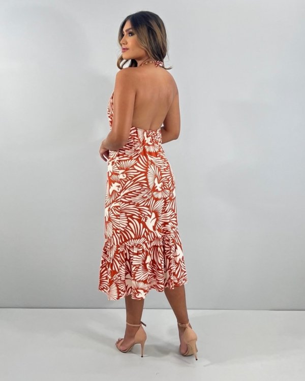 Vestido Safira - Estampado Fundo Laranja