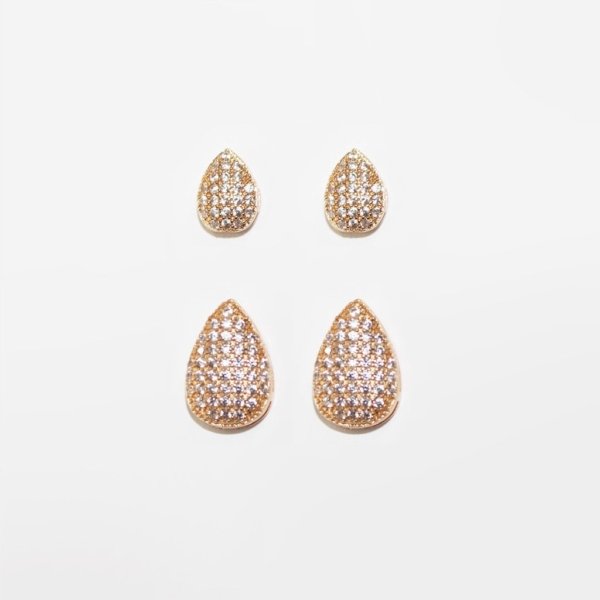 Conjunto Gota Dourado Cravejado (Brinco + Colar)