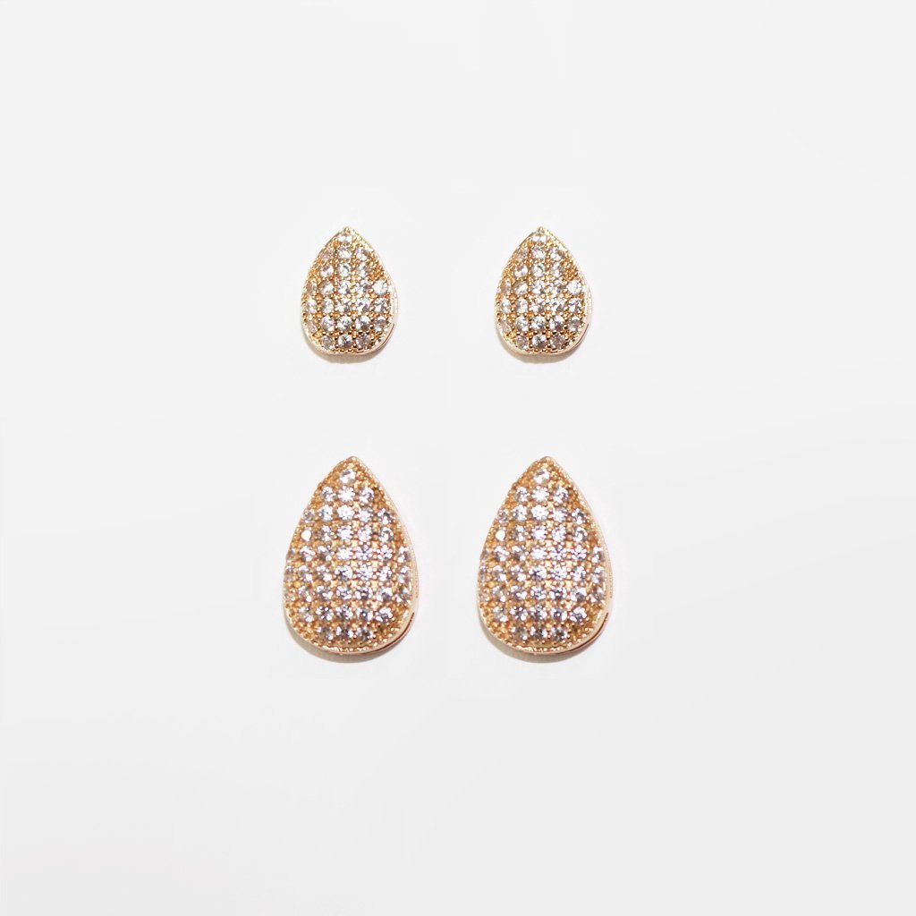 Conjunto Gota Dourado Cravejado (Brinco + Colar)