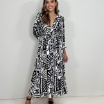 Vestido Clara – Estampa Folha Preta