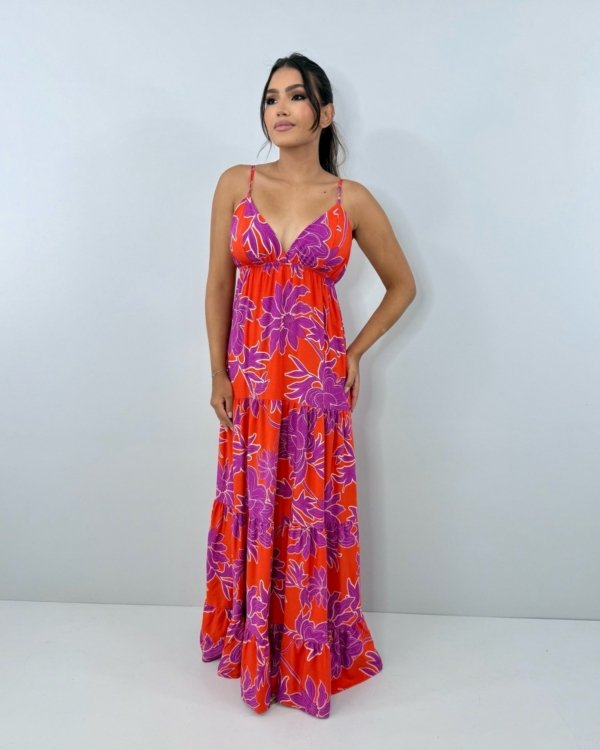 Vestido Sophia - Floral Fundo Laranja