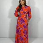Vestido Giza – Floral Fundo Laranja