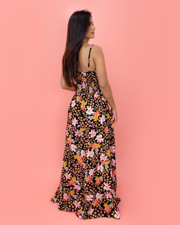 Vestido Camila - Primavera Fundo Preto