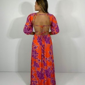 Vestido Giza - Floral Fundo Laranja - Image 4