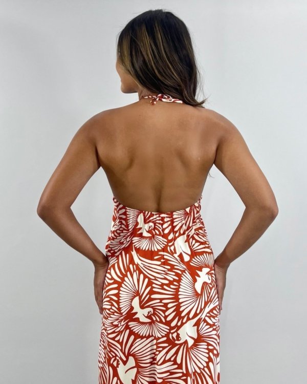 Vestido Safira - Estampado Fundo Laranja