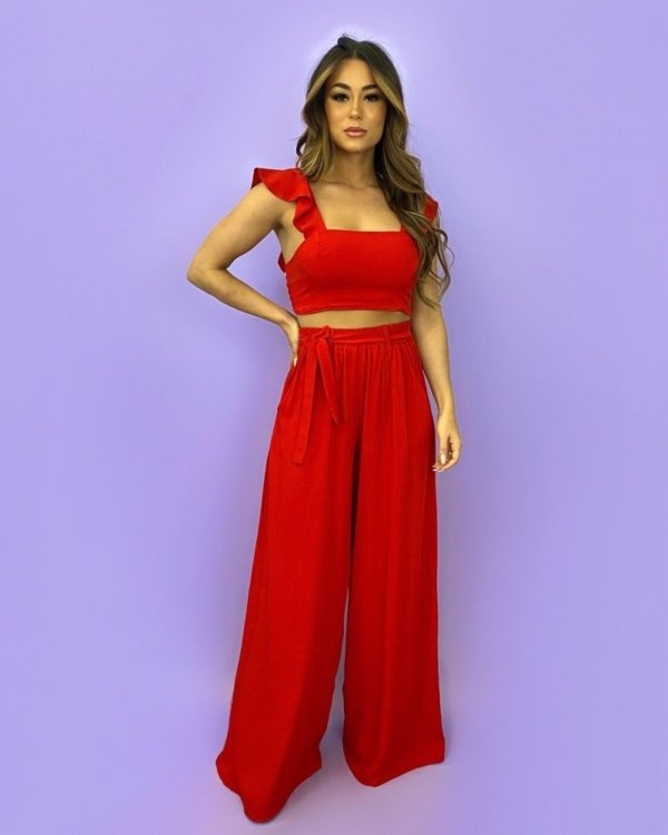 Conjunto Pantalona Samira - Vermelho