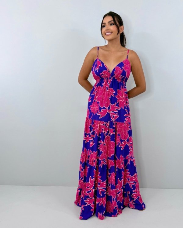 Vestido Sophia - Floral Fundo Azul