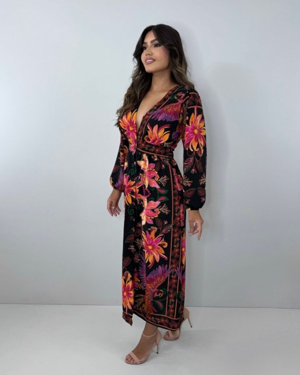 Vestido Clara - Floral Fundo Preto