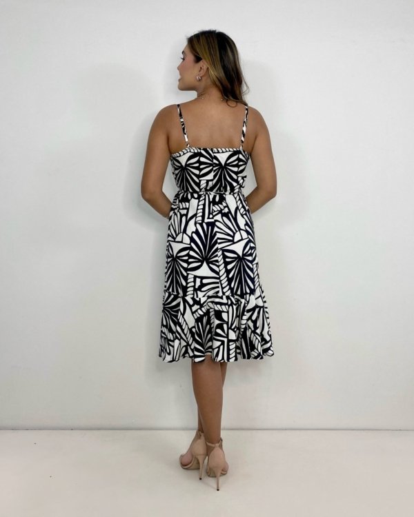 Vestido Cora - Estampa Folha Preta