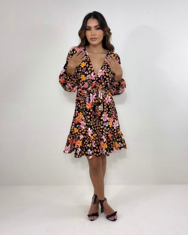 Vestido Lavínia - Primavera Fundo Preto