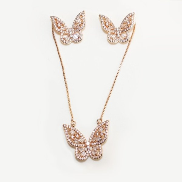 Conjunto Borboleta Dourado (Brinco + Colar)