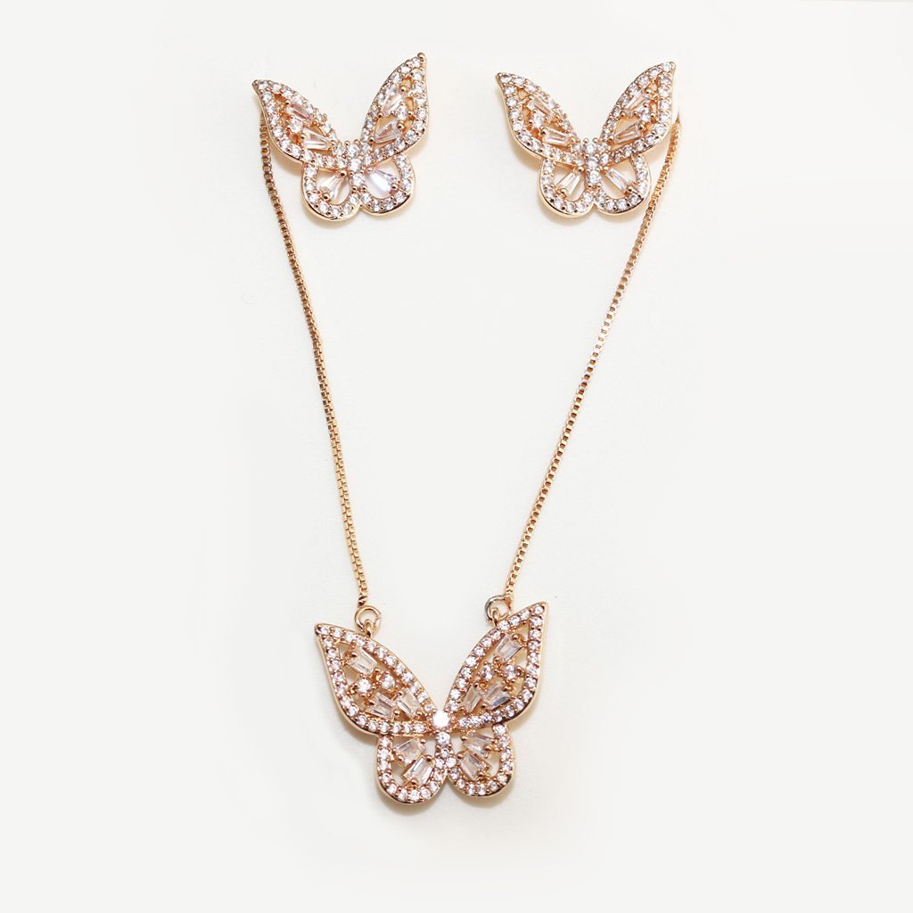 Conjunto Borboleta Dourado (Brinco + Colar)