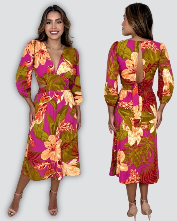 Vestido Mirela - Floral Fundo Pink